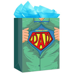 FLYAB Fathers Day Gift Bag - 11.5" Happy Fathers Day Gift Bag with Handle Fathers Day Party Favor Bag with Tissue Paper Father Day Wrapping Paper Bag for Dad Father Stepdad Papa Grandpa