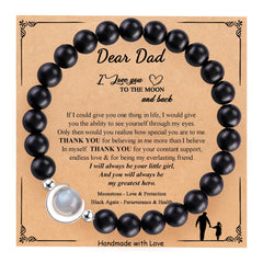 Gifts for Dad From Daughter Men Beaded Bracelets Fathers Day Valentines Day Birthday Christmas Gift Jewelry Meaningful Gift Idea for Him Black Agate Stone Bracelet Presents