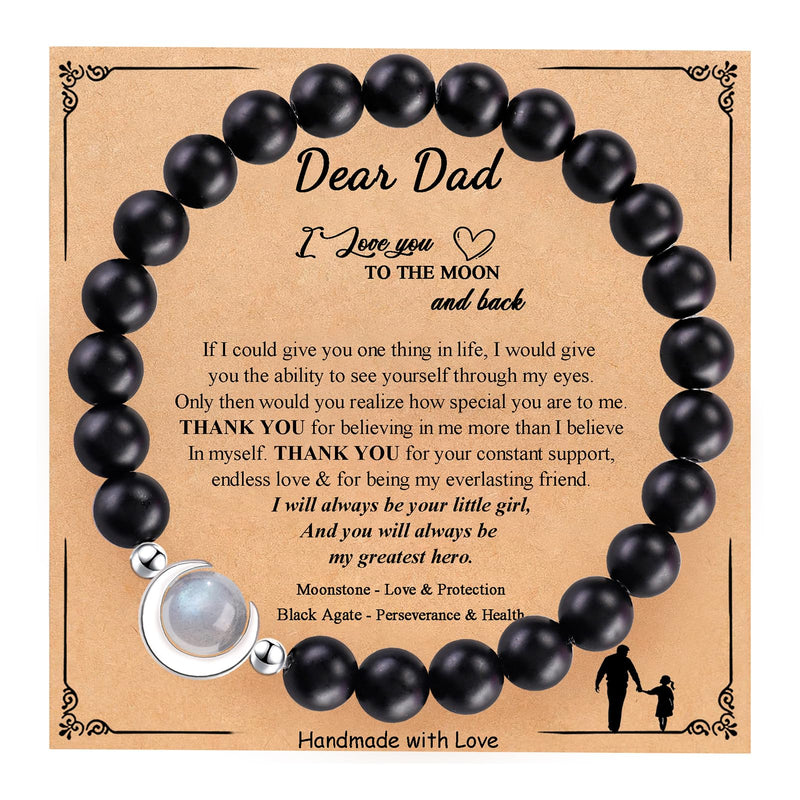 Gifts for Dad From Daughter Men Beaded Bracelets Fathers Day Valentines Day Birthday Christmas Gift Jewelry Meaningful Gift Idea for Him Black Agate Stone Bracelet Presents